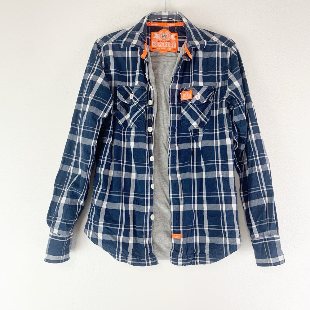 Superdry‎ Shirt Mens Small Wash Basket Button Up Lined Long Sleeve Plaid Casual